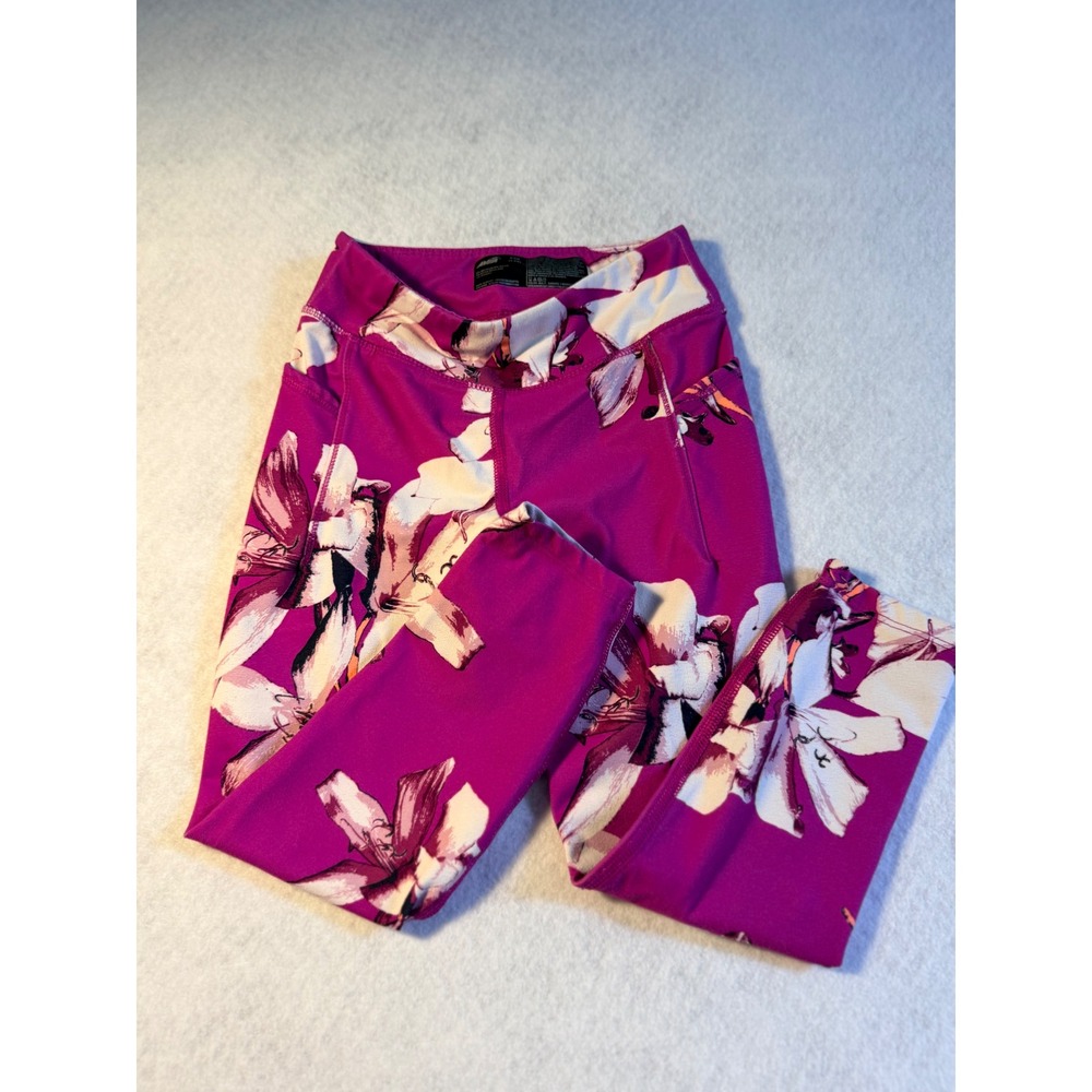 Avia Girls Magenta Floral Activewear Leggings Pockets Purple Size S 6-6X